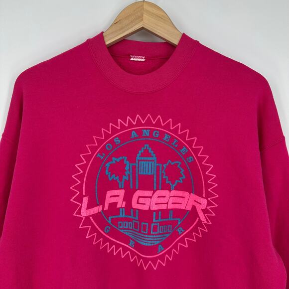 Vintage 90's LA Gear Crew Neck Sweatshirt Logo Graphic Print Pullover, Pink - Picture 1 of 8